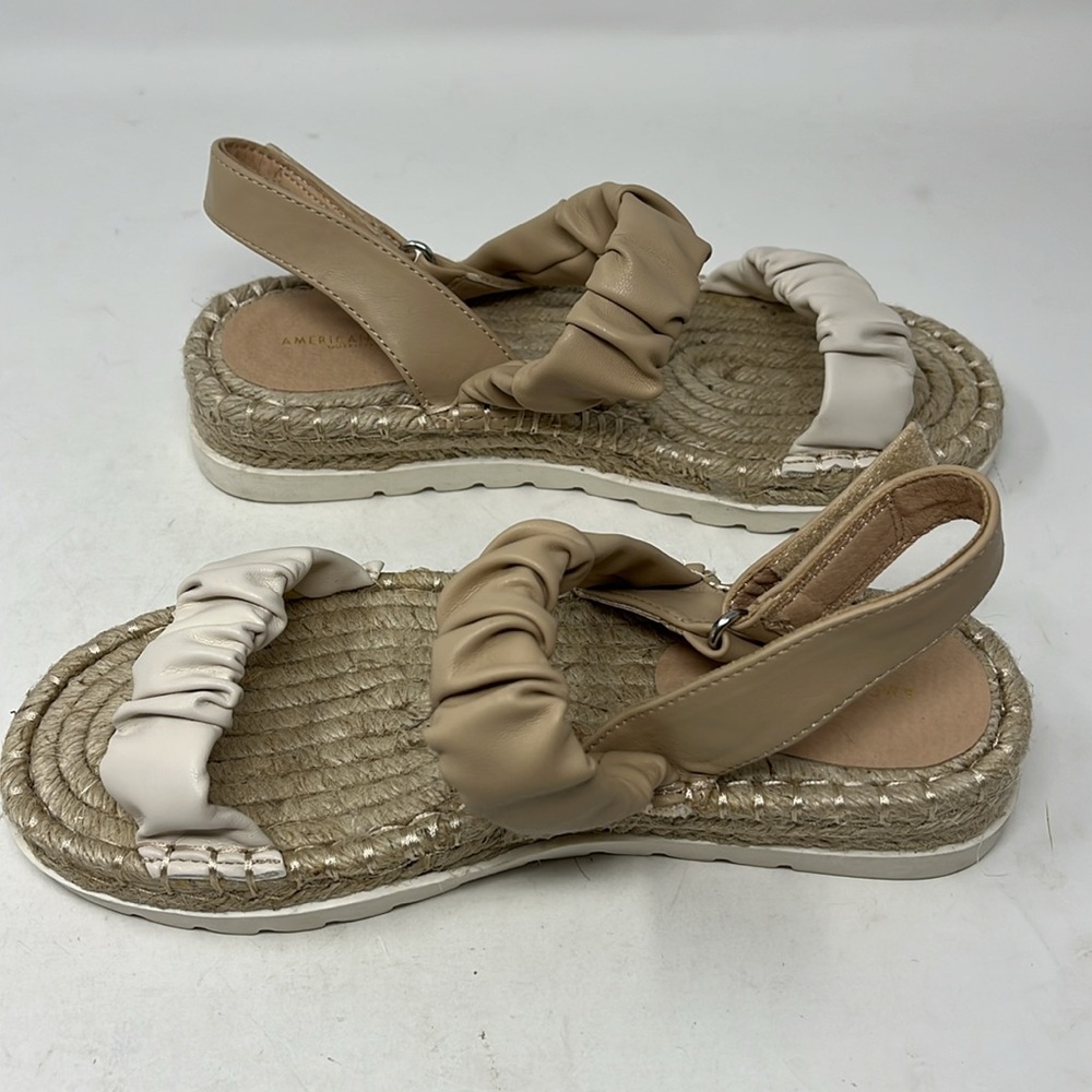 AMERICAN EAGLE ESPADRILLE WEDGE SANDAL VELCRO SLING BACK SOFT VEGAN LEATHER SZ 7 - Picture 12 of 14